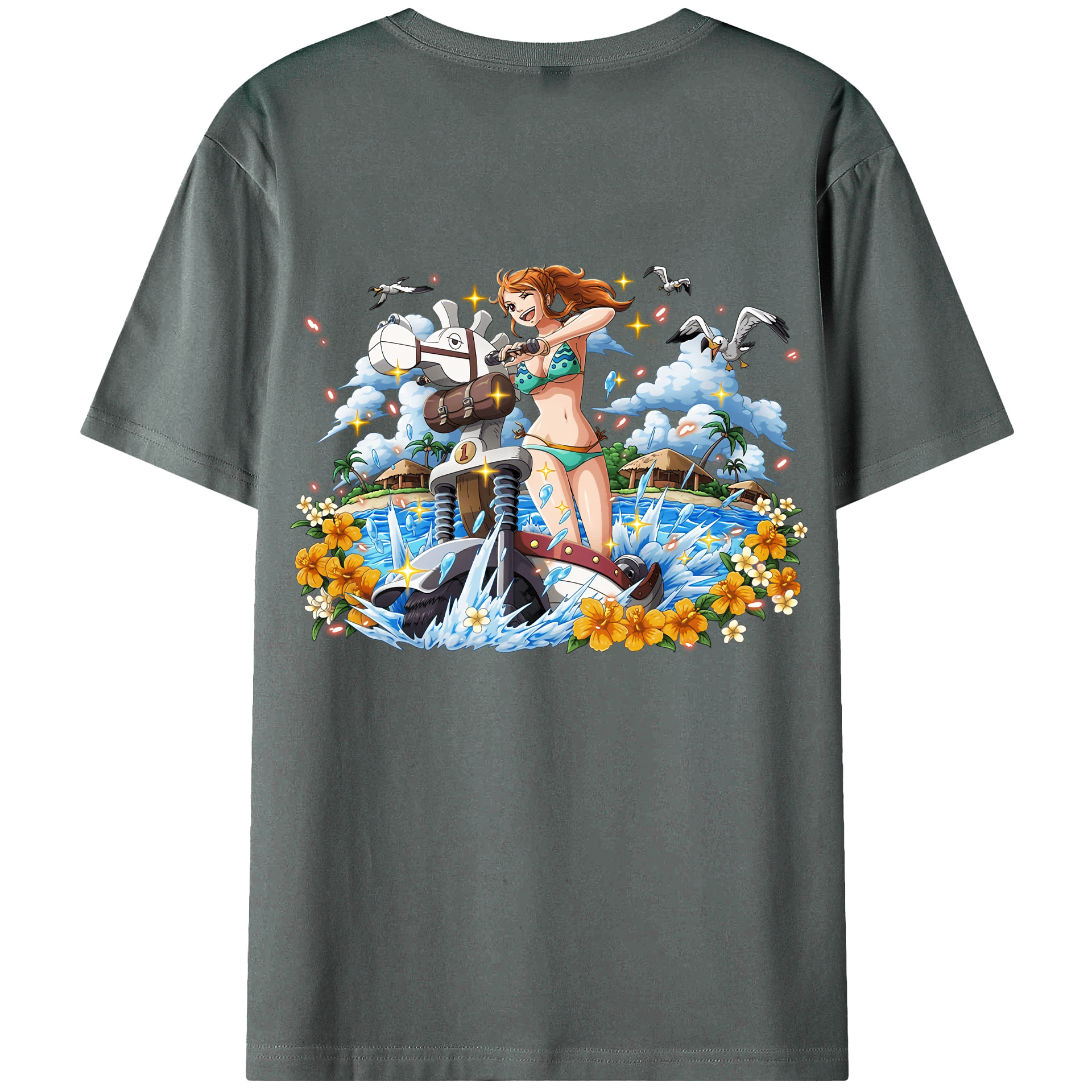 （画像用） ワンピース ナミ ONE PIECE Nami 綿100％ メンズ半袖Tシャツ（バックプリント） 通気性